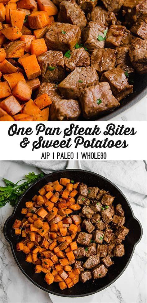 The easiest oven baked meatballs. One Pan Steak Bites & Sweet Potatoes - Unbound Wellness ...
