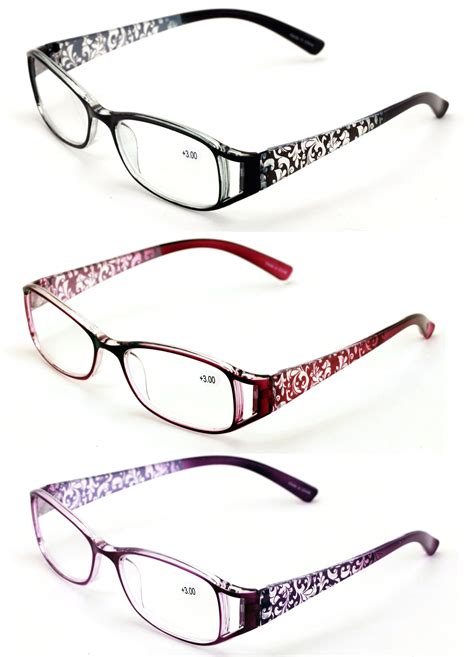3 Pairs Women Flower Temple Floral Readers Fashion Reading Glasses Rx Magnification Black