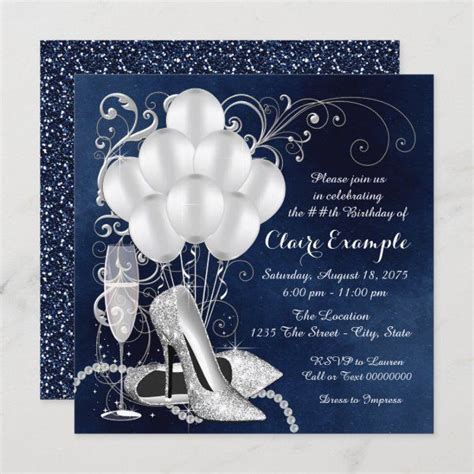 Womans Royal Blue Silver Elegant Birthday Party Invitation Zazzle In 2022 60th Birthday