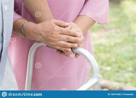 Close Up View Two Seniors Holding Hands Together Stock Image Image