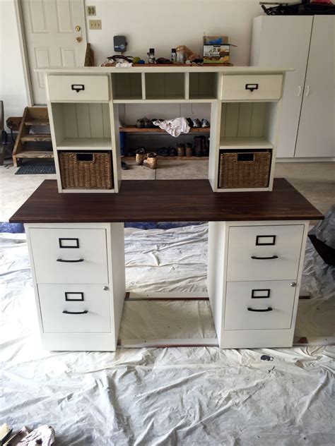 13 is valspar paint suitable for cabinets? Desk made from 2 filing cabinets, slab of wood, finish ...