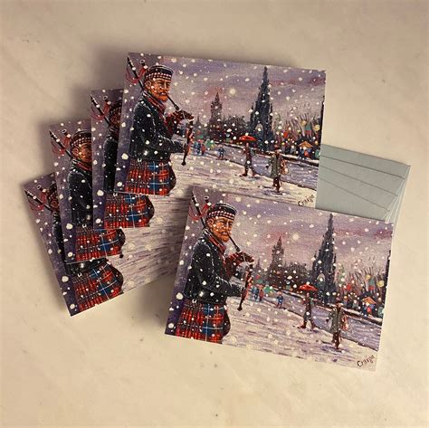 5 Pack Of Edinburgh Piper In The Snow Christmas Cards Etsy