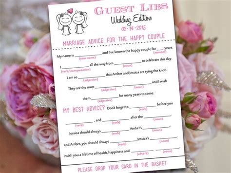 Same Sex Wedding Mad Lib Guest Libs Wedding Game Printable