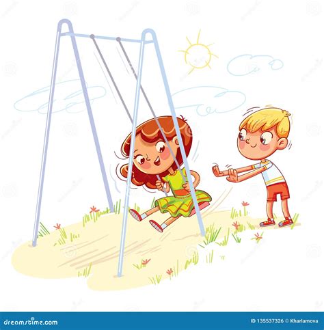 Swing Playground Line Art Cartoon Vector 127115625