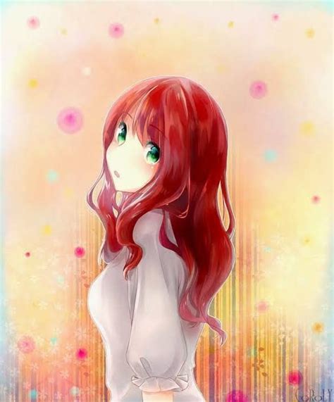 pin on red hair anime girl with green eyes