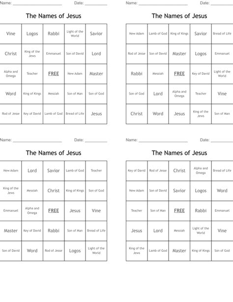 The Names Of Jesus Bingo Cards Wordmint