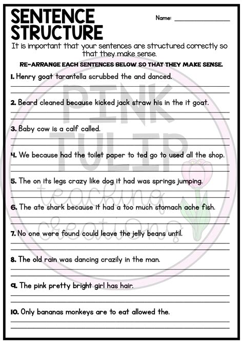 9th Grade Sentence Structure Worksheets