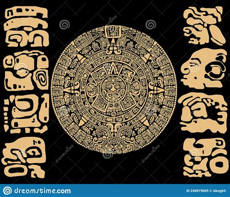 Ancient Mayan Calendar Vector Illustration On Black Background