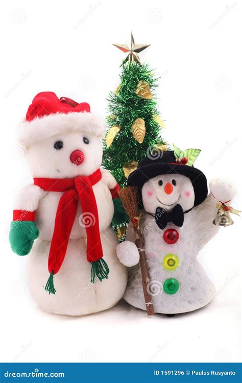 Two Snowmen And Christmas Tree Stock Photo Image Of Spark Seasonal