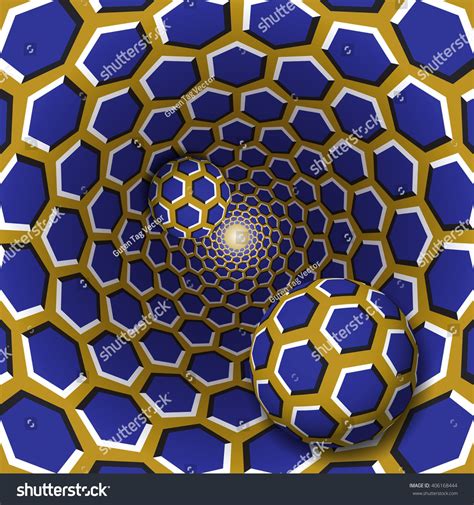 Optical Illusion Illustration Two Balls With A Hexagons Pattern Are