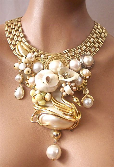 Odette Golden Pearl Statement Necklace Pearl Statement Necklace Statement Jewelry Pearl