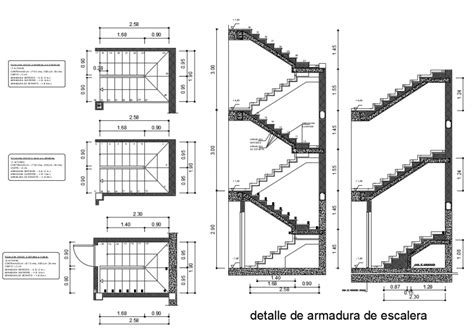 Staircases Constructive Section With Column Structure Cad Drawing
