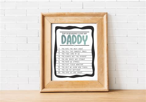 Daddy Top 10 List Ten Reasons I Love You Fathers Day T Etsy Uk