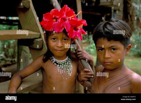 Young Embera Indians Soberania Forest National Park Panama Central