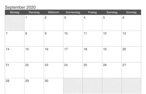 Kalender September 2020 Zum Ausdrucken Kostenlos