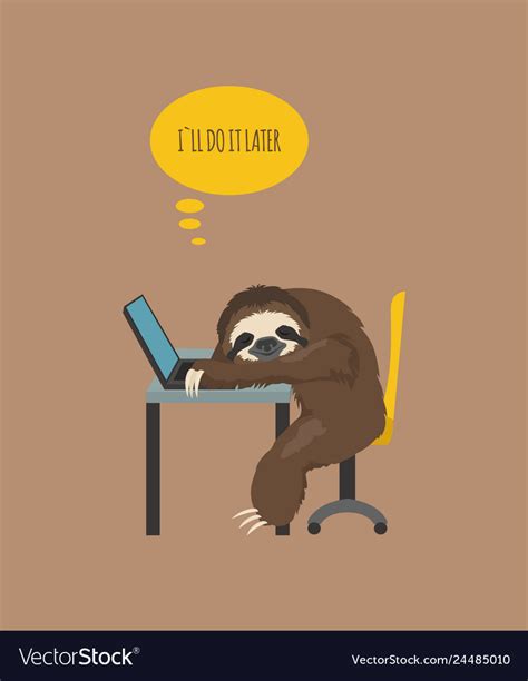 Story Of One Sloth At Work Study Funny Royalty Free Vector