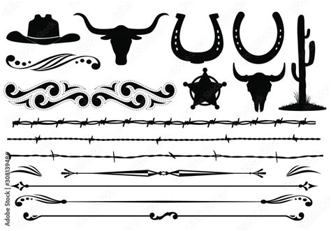 Vector Black And White Western Cowboy Design Elements Stock Vector
