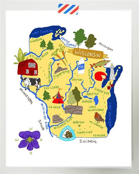 Wisconsin Illustrated 8x10 Map Etsy Illustrated Map Illustration Map