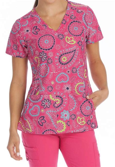 Med Couture Print Scrub Tops Activate Xs Pink Bloom In 2022