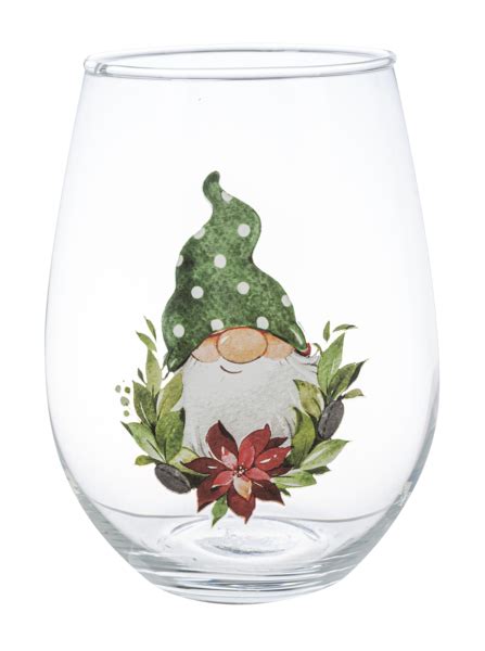 wholesale holiday gnome stemless wine glass set 4 pc set ganz