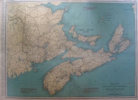 1924 Antique Nova Scotia Map Poster Print Size New Brunswick Pei Map