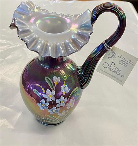Sold At Auction Fenton 90th Anniversary Plum Iridescent 2 Tone Pitcher With Gold Hand Painted