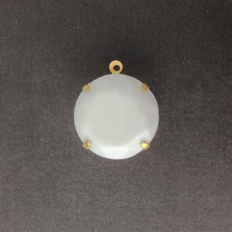 Vintage Opaque White Faceted Glass Stone 1 Loop Brass Setting Etsy