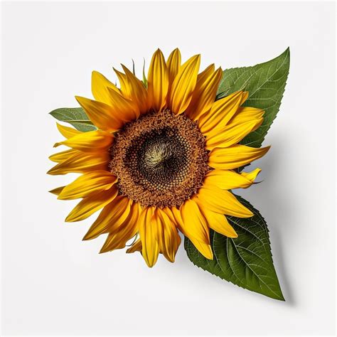 Premium Ai Image Sunflower With Leaf White Background