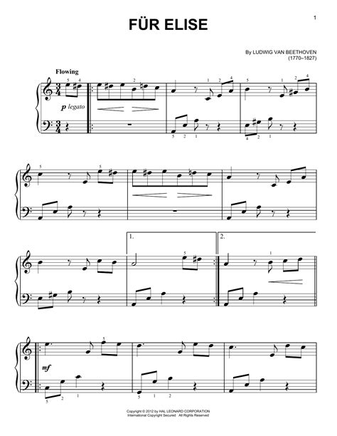 Fur Elise Sheet Music Ludwig Van Beethoven Easy Piano