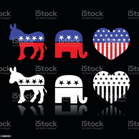 Usa Political Parties Symbols Democrats And Republicans On Black Stock