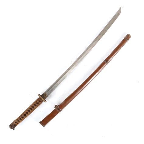Lot Japanese Wwii Officers Katana Sword Brown Cord Wrapped White