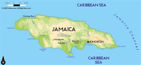 Large Physical Map Of Jamaica With Major Cities Jamaica North