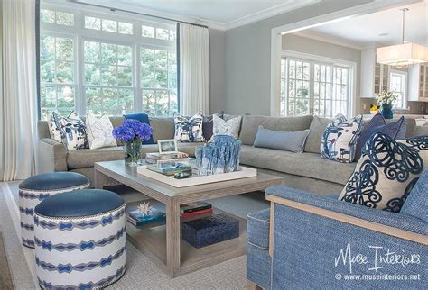 Paint ideas for a gray living room that you will want to apply! Gray Sectional with Blue Accents - Transitional - Living Room