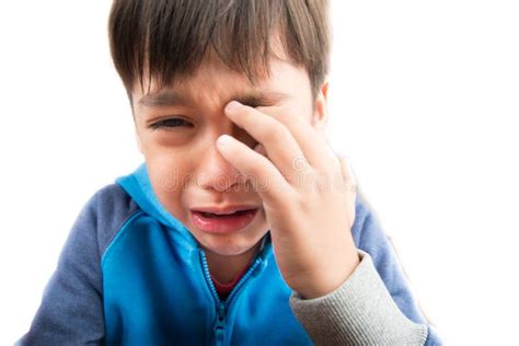 Little Boy Crying With Tear Sadness Face Close Up Stock Photo Image