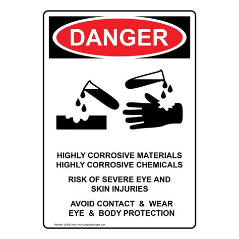 OSHA DANGER Highly Corrosive Materials Chemicals Sign ODE 3815 Hazmat