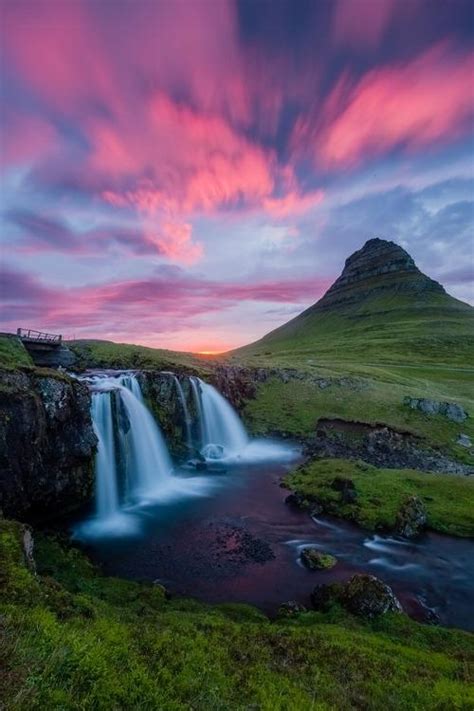 Pink Sky And Waterfalls In Iceland Photography By ©joe