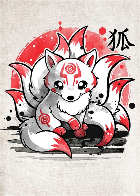 Animals Anime Chibi Nine Tailed Fox Spirit Digital Art By Rowlette Nixon