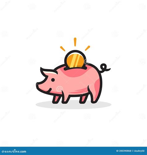 Pig Coin Logo Piggy Bank With Gold Money Illustration Vector Graphic