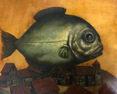 Ashot Yan Fish Surrealism Original Oil Painting Handmade Artwork