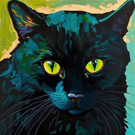Premium Photo A Painting Of A Black Cat With Green Eyes And Yellow Eyes