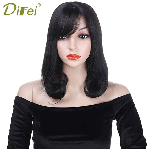 Difei Medium Length Synthetic Wigs With Bangs For Women Heat Resistant