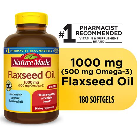 Nature Made Flaxseed Oil 1000 Mg Softgels Dietary Supplement 180 Count