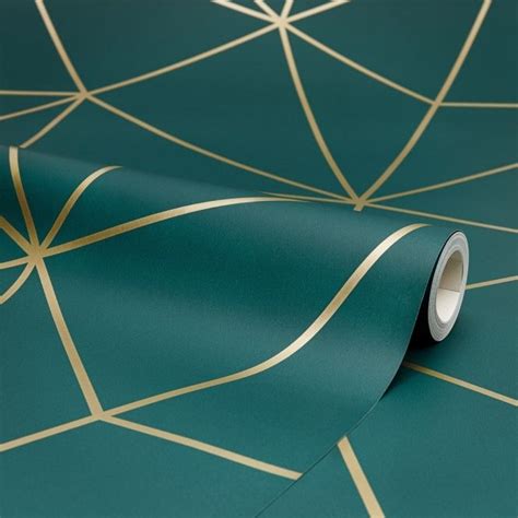 Zara Shimmer Metallic Geometric Wallpaper Emerald Gold Wallpaper From