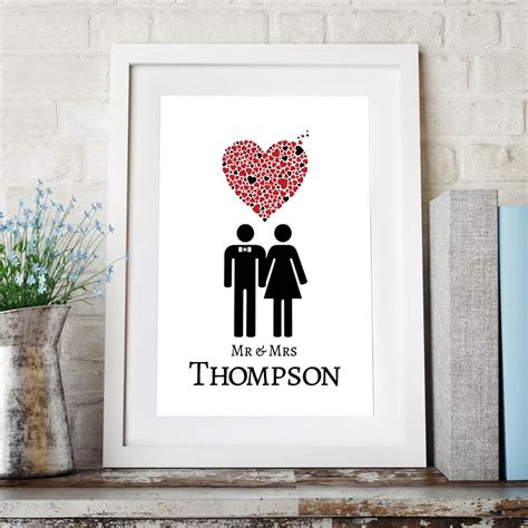 Personalised Mr & Mrs Love Heart Wall Art | Personalized anniversary ...