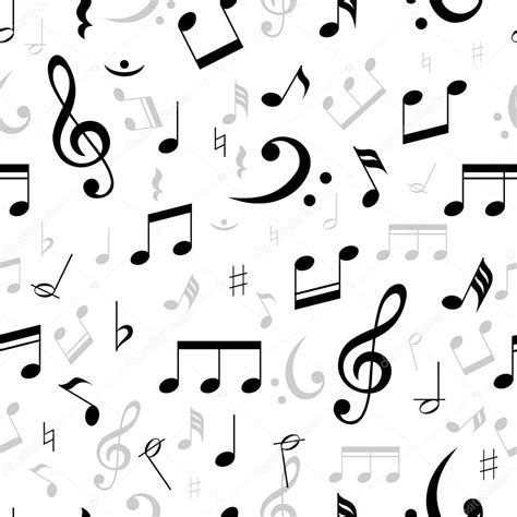 Music Notes Seamless Pattern In Black And White With Scattered Treble