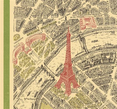Rare Old Map Of Paris France By Georges Peltier 1950 Louvre Notre