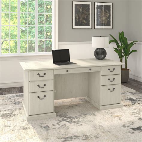 Bush Furniture Saratoga Executive Desk With Drawers Off White