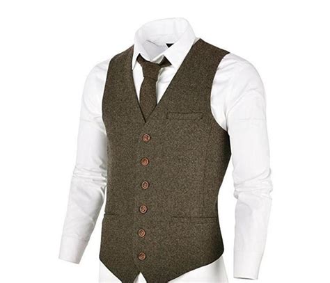 2019 Wedding Groom Vests Oliver Green Wool Single Breasted Herringbone