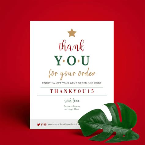 Christmas Thank You For Your Order Template Editable Thank You Card