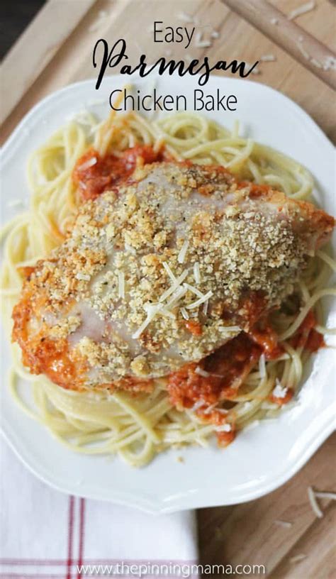 Easy baked chicken parmesan topped with fresh mozzarella and basil. Easy Chicken Parmesan Bake Recipe • The Pinning Mama